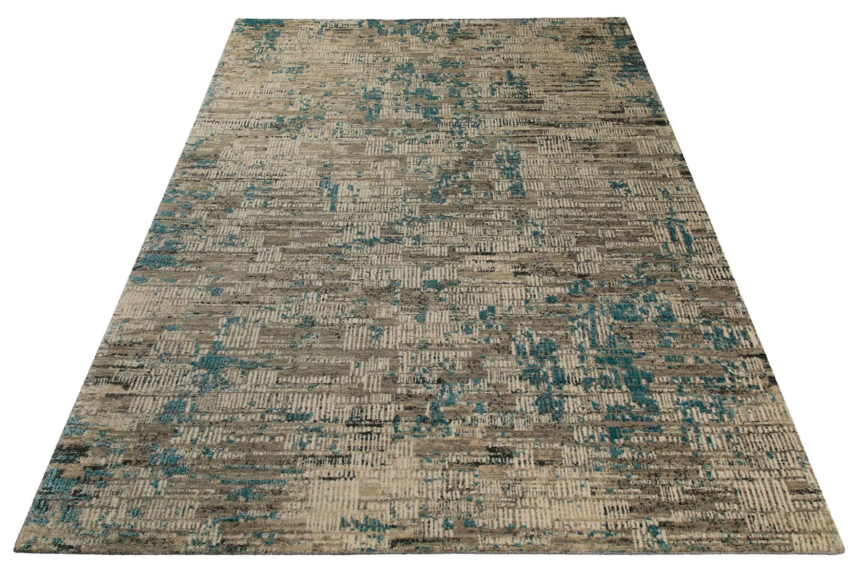 Vintage Teppich Beige Blau aus Neuseelandwolle
