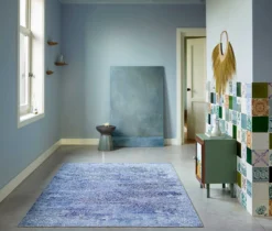 Vintage Teppich Blau Kurzflor