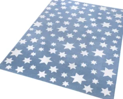 Weconhome Teppich 133x200 Blau Weiß Sterne