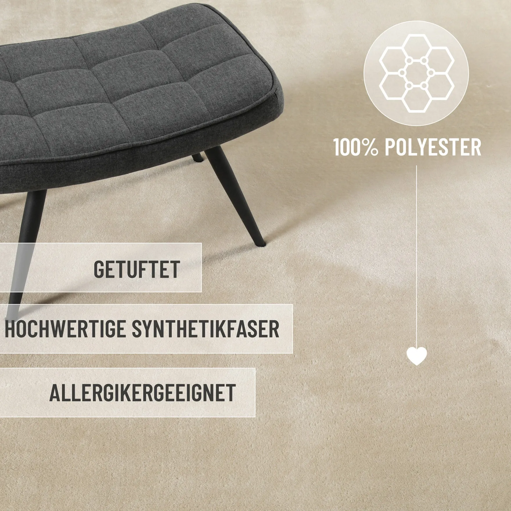 Weicher Hochflor Teppich Creme Beige "Eriksson" WECONhome