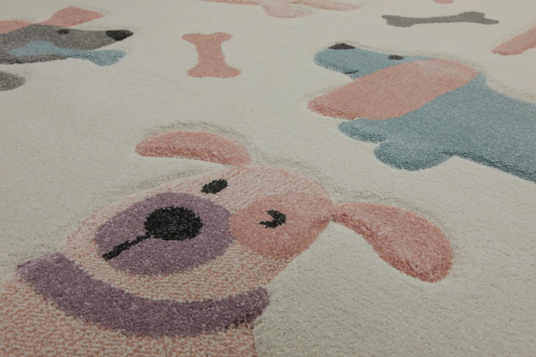 160x230 Teppich Kinderzimmer Beige Hunde Pink Blau
