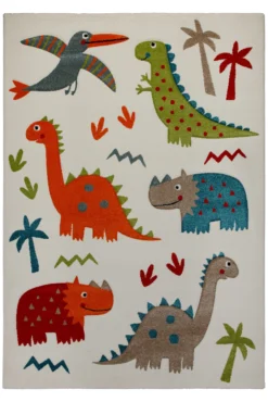 160x230 Teppich Kinderzimmer Creme Bunt Dinos