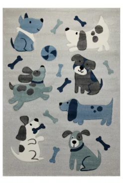 160x230 Teppich Kinderzimmer Grau Blau Hunde