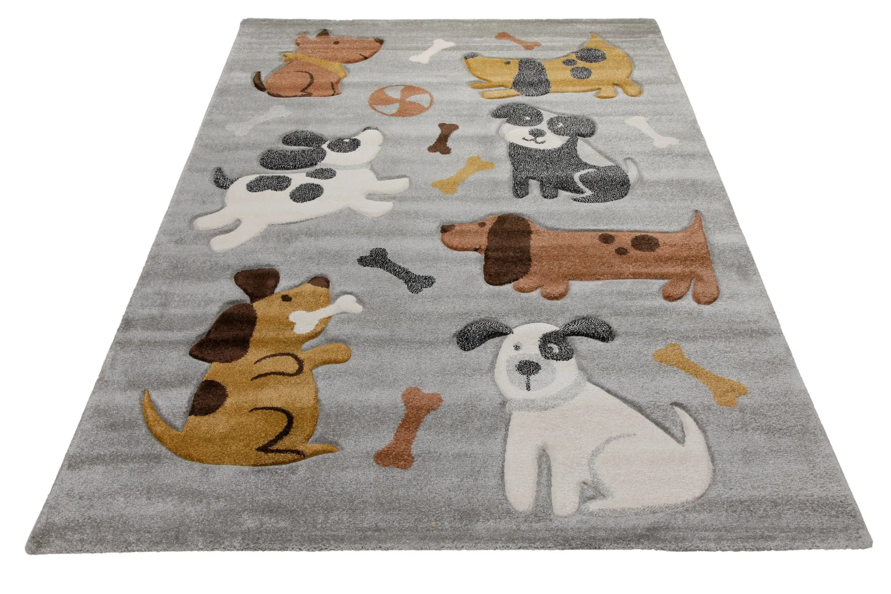 160x230 Teppich Kinderzimmer Grau Hunde Braun Weiß