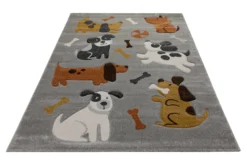 160x230 Teppich Kinderzimmer Grau Hunde Braun Weiß