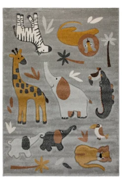 160x230 Teppich Kinderzimmer Grau Tiere