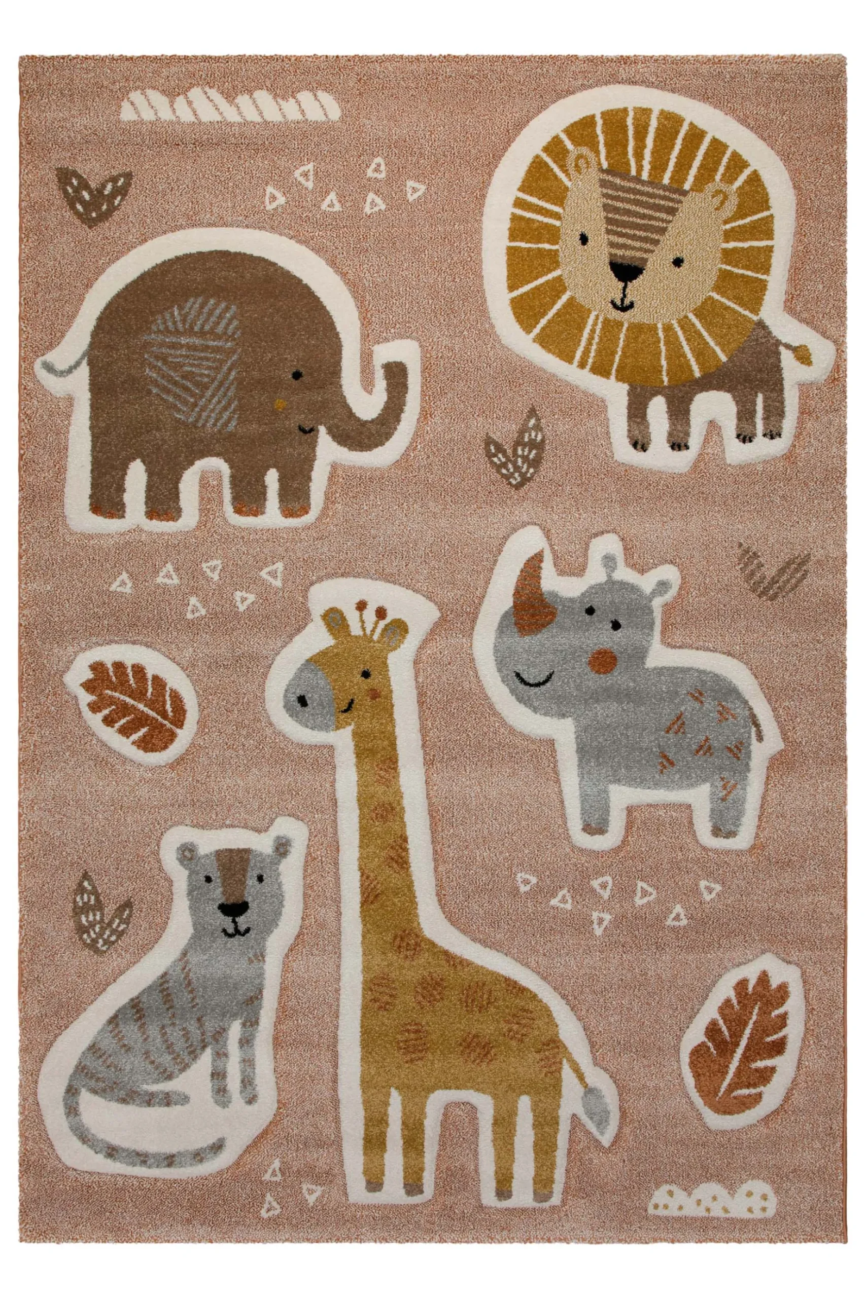 160x230 Teppich Kinderzimmer Rot Braun Tiere Blätter