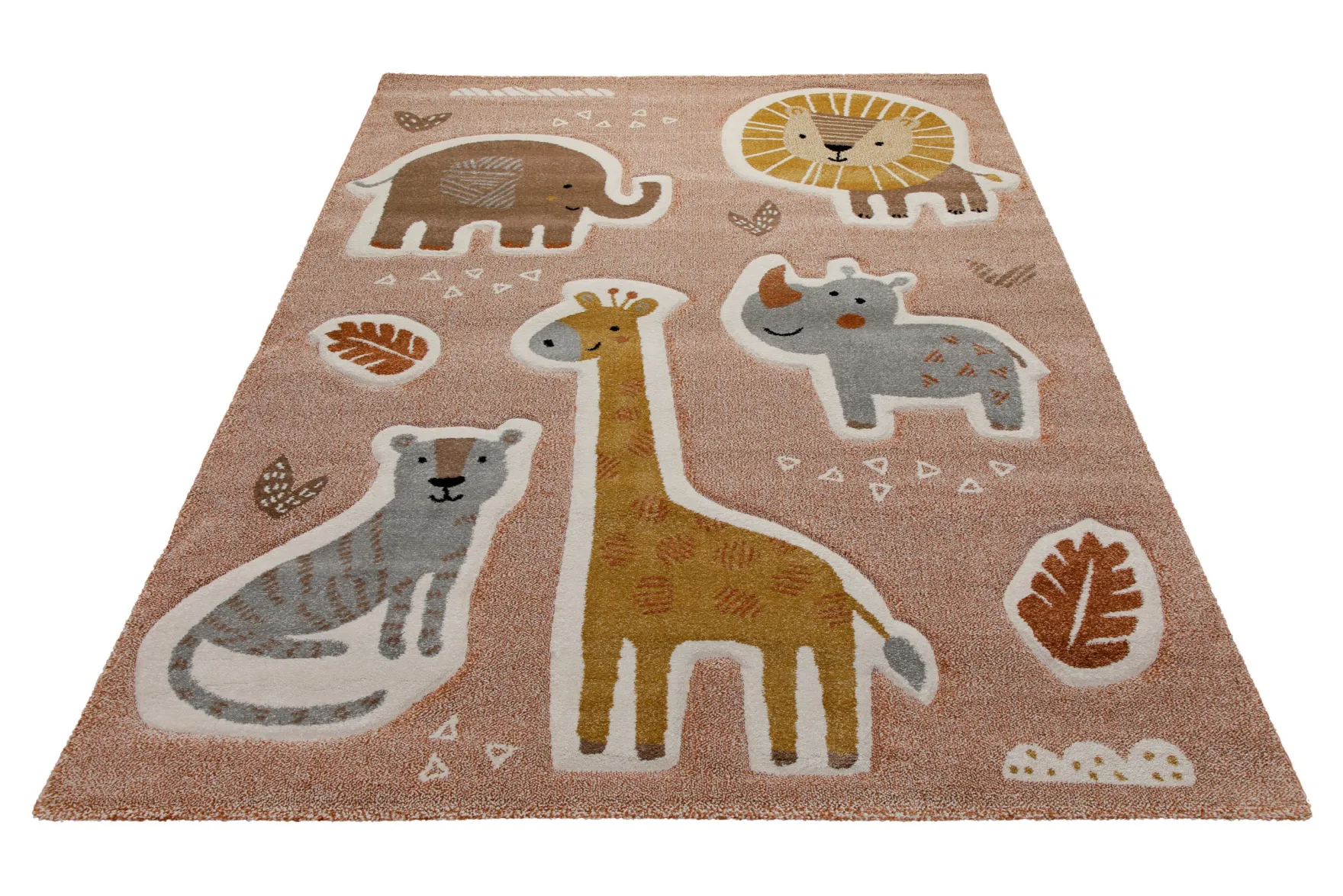 160x230 Teppich Kinderzimmer Rot Braun Tiere Blätter