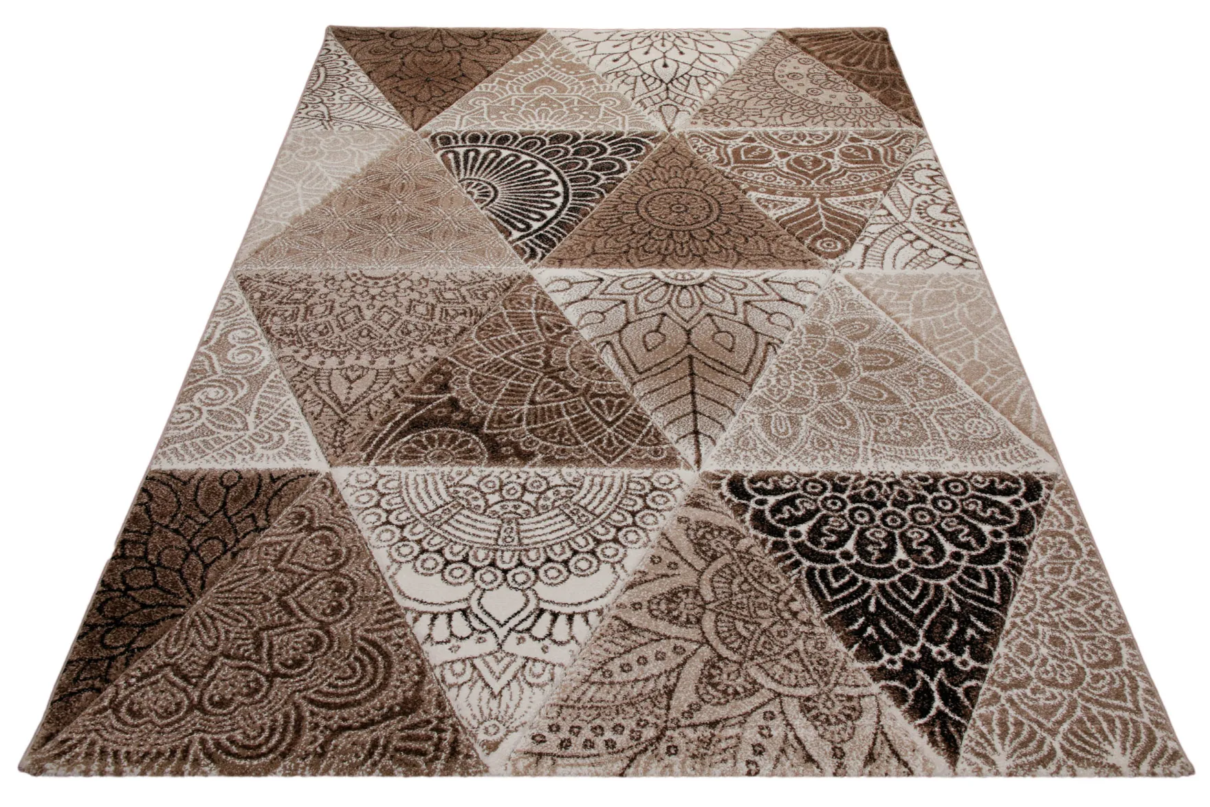 160x230 Teppich Wohnzimmer Braun Dreieck Muster