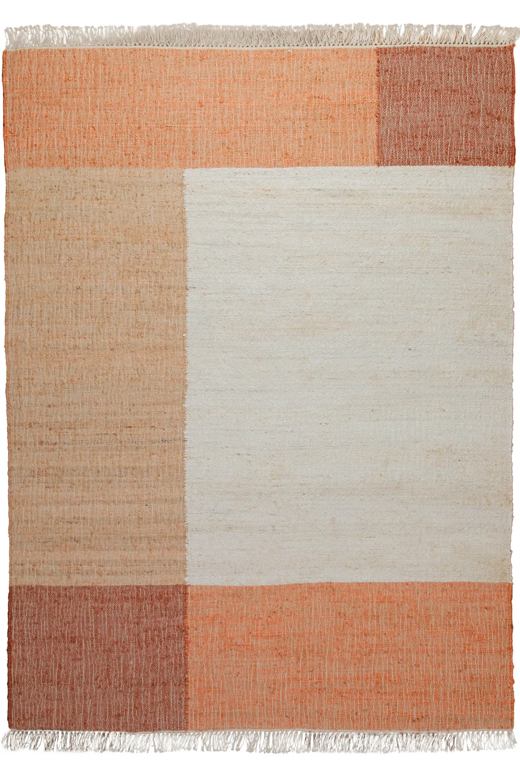 160x230 Teppich Wohnzimmer Color-Block in Apricot – Grafisches Spiel aus Naturfasern