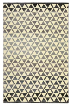 160x230 Teppich Wohnzimmer Creme Schwarz Farbverlauf Dreieck