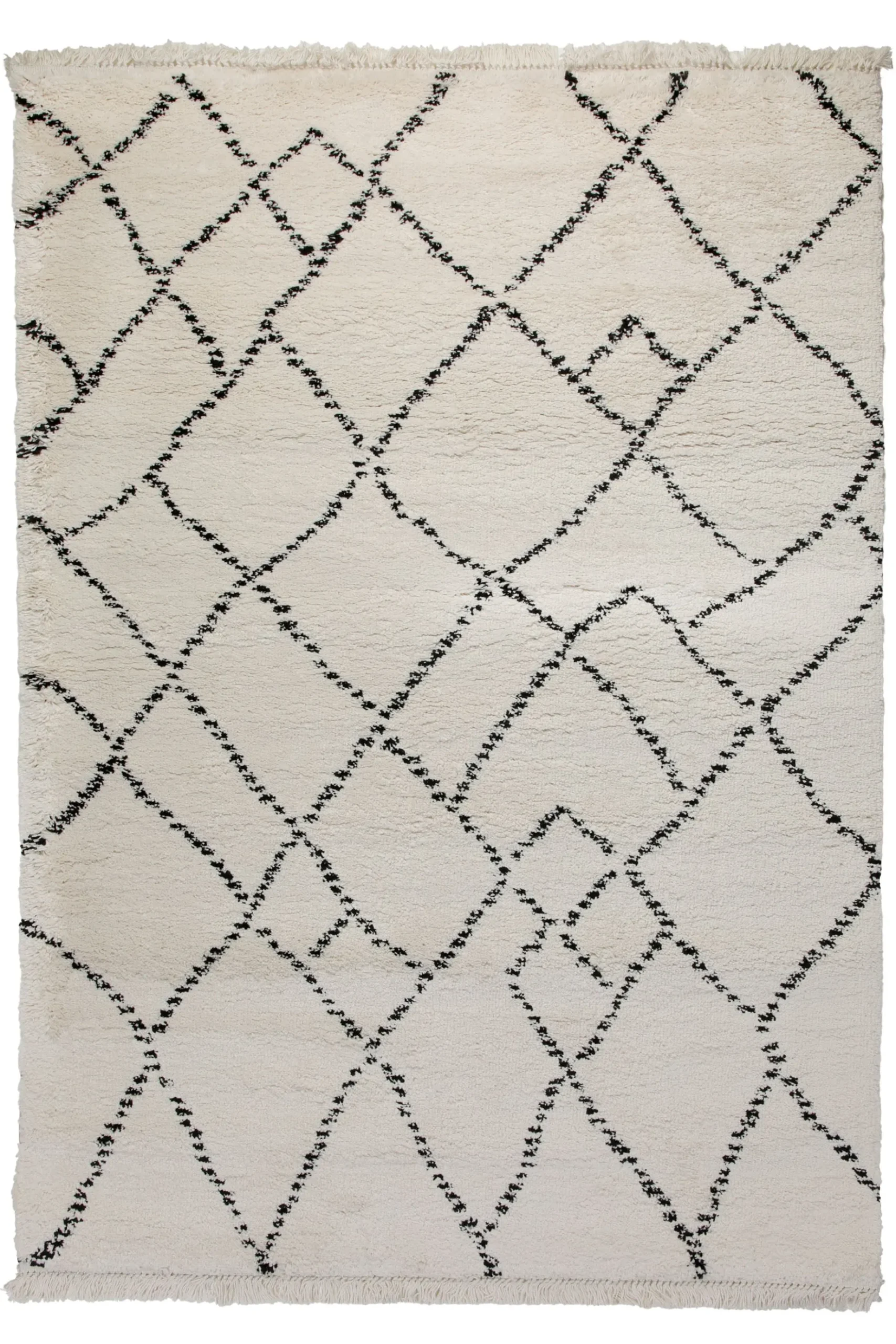 160x230 Teppich Wohnzimmer Creme Schwarz Rauten