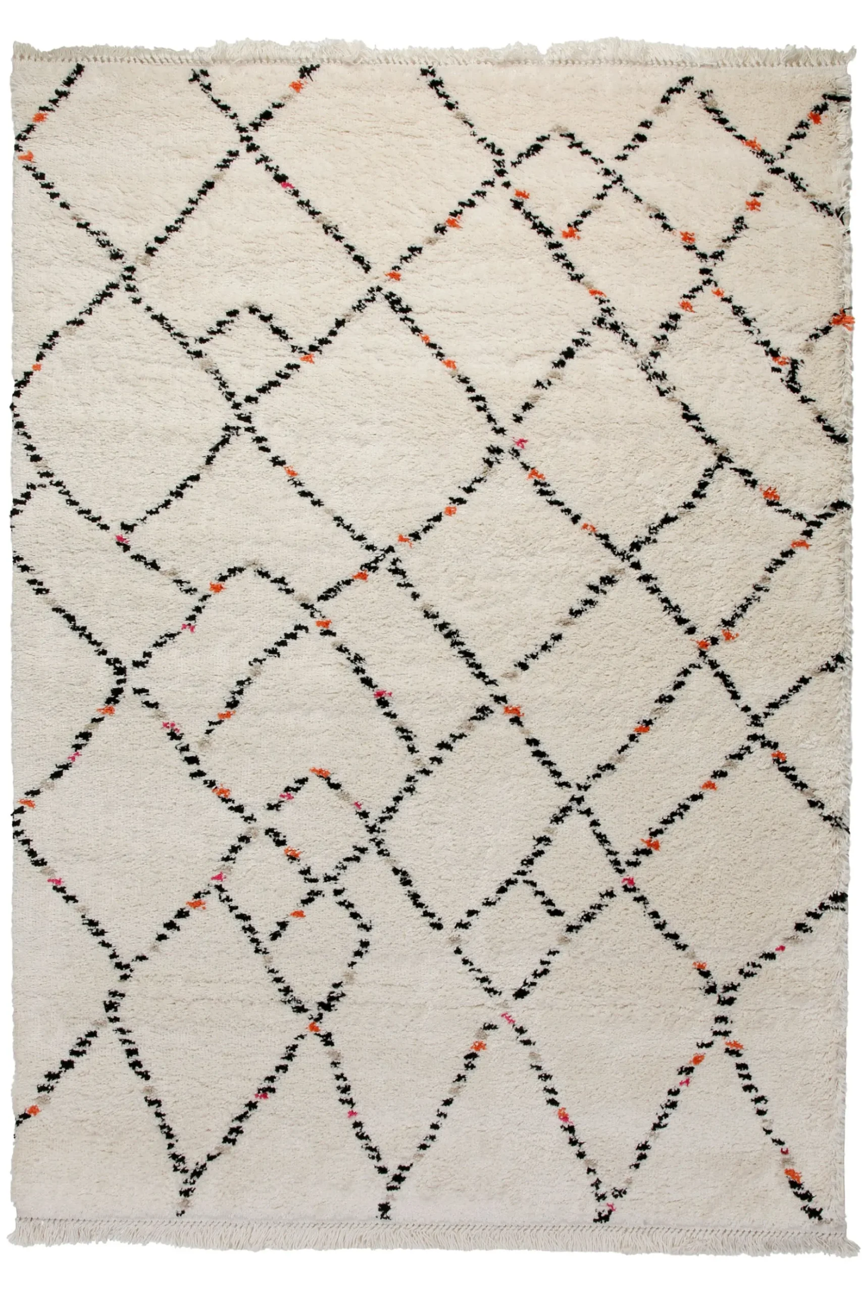 160x230 Teppich Wohnzimmer Creme Schwarz Rauten