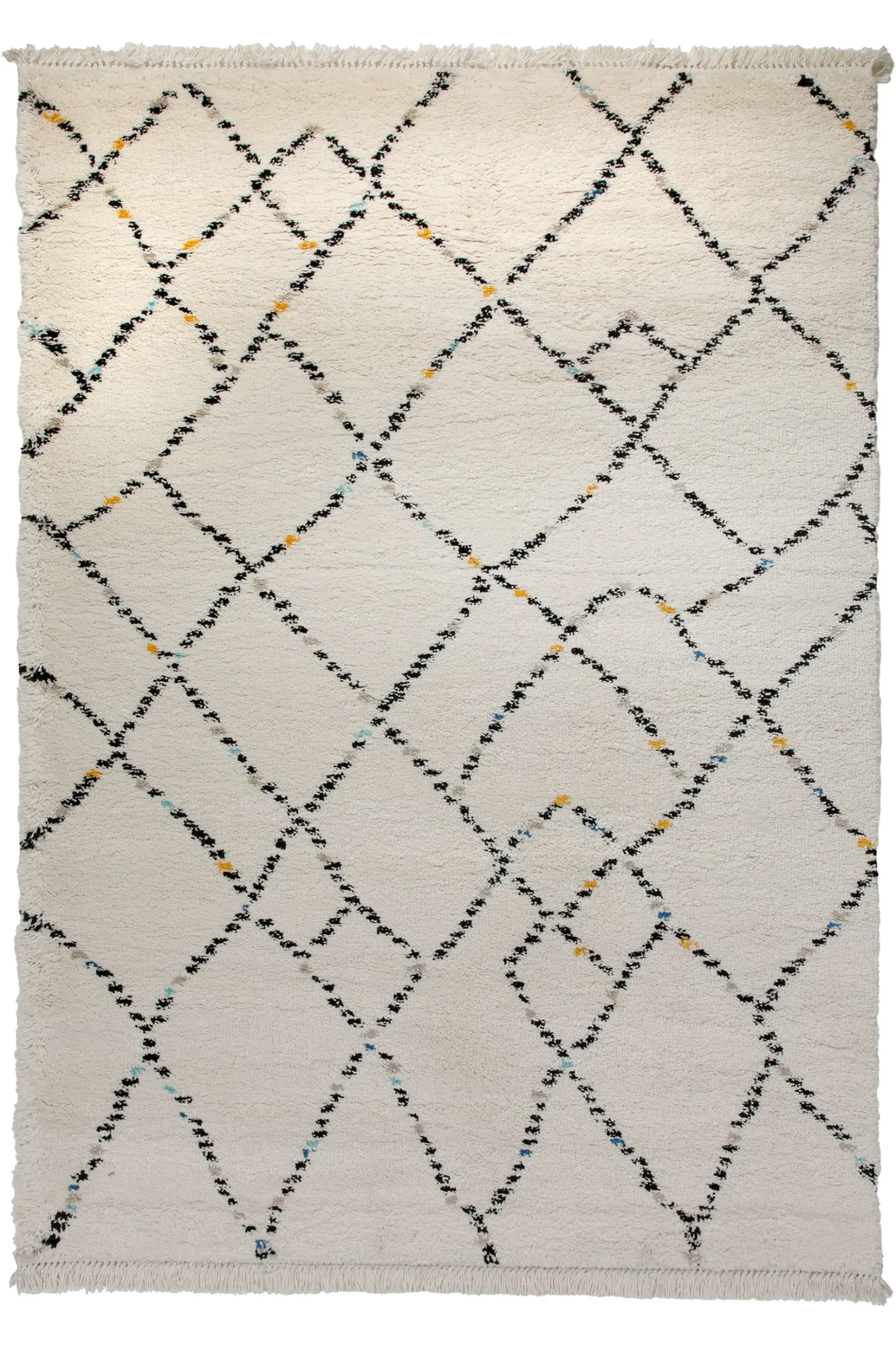 160x230 Teppich Wohnzimmer Creme Schwarz Rauten