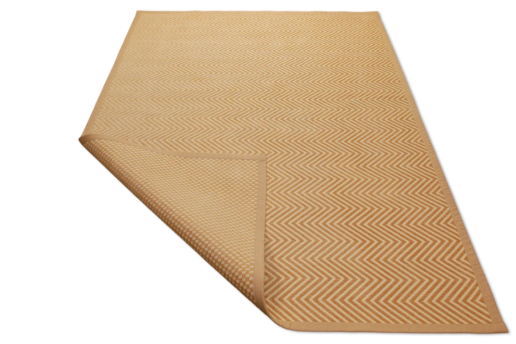 160x230 Teppich Wohnzimmer Honiggold-Chevron – Reversibler Baumwollteppich aus Estland