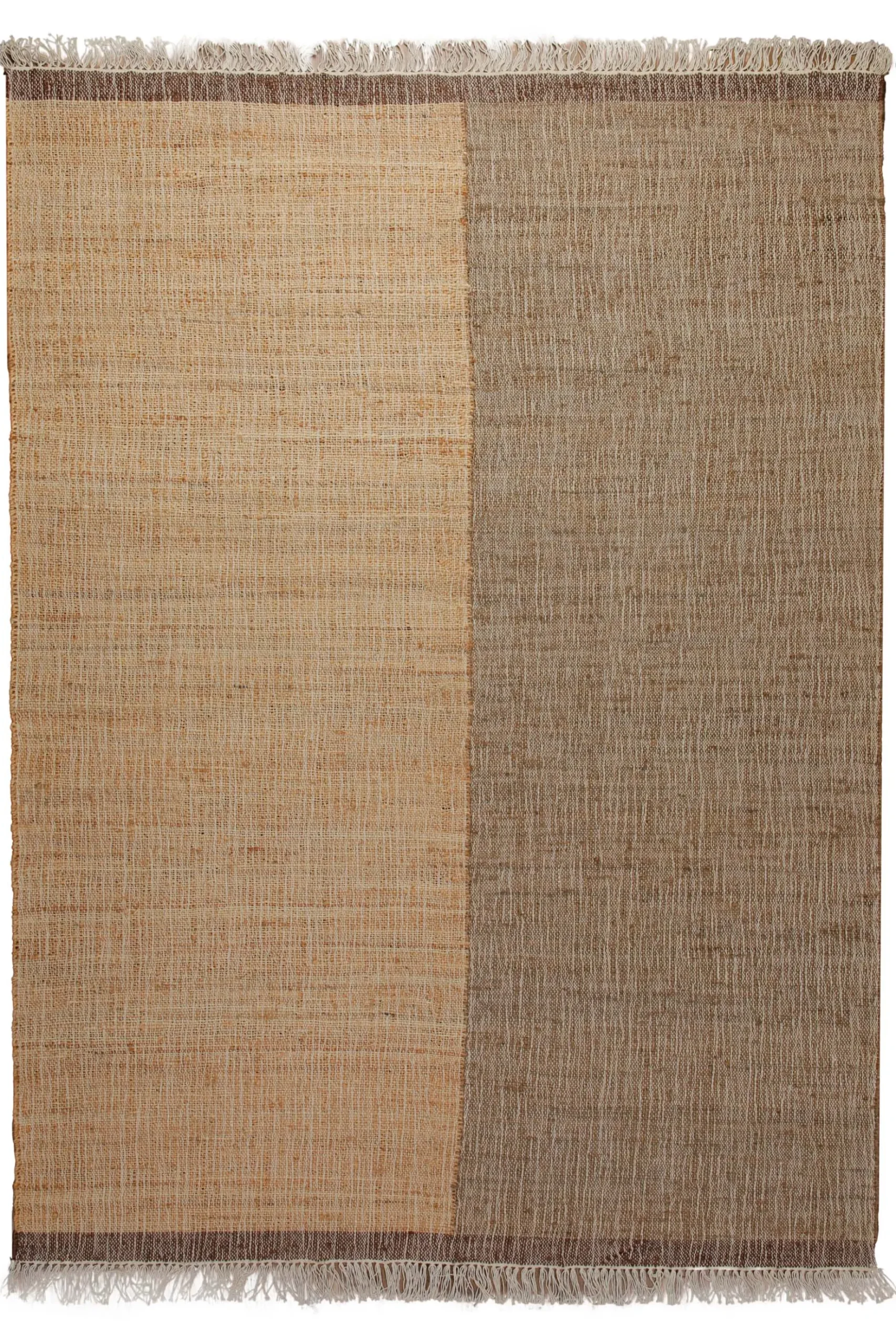 160x230 Teppich Wohnzimmer Honig trifft Greige – Naturfaser-Diptychon mit Kontrastsaum