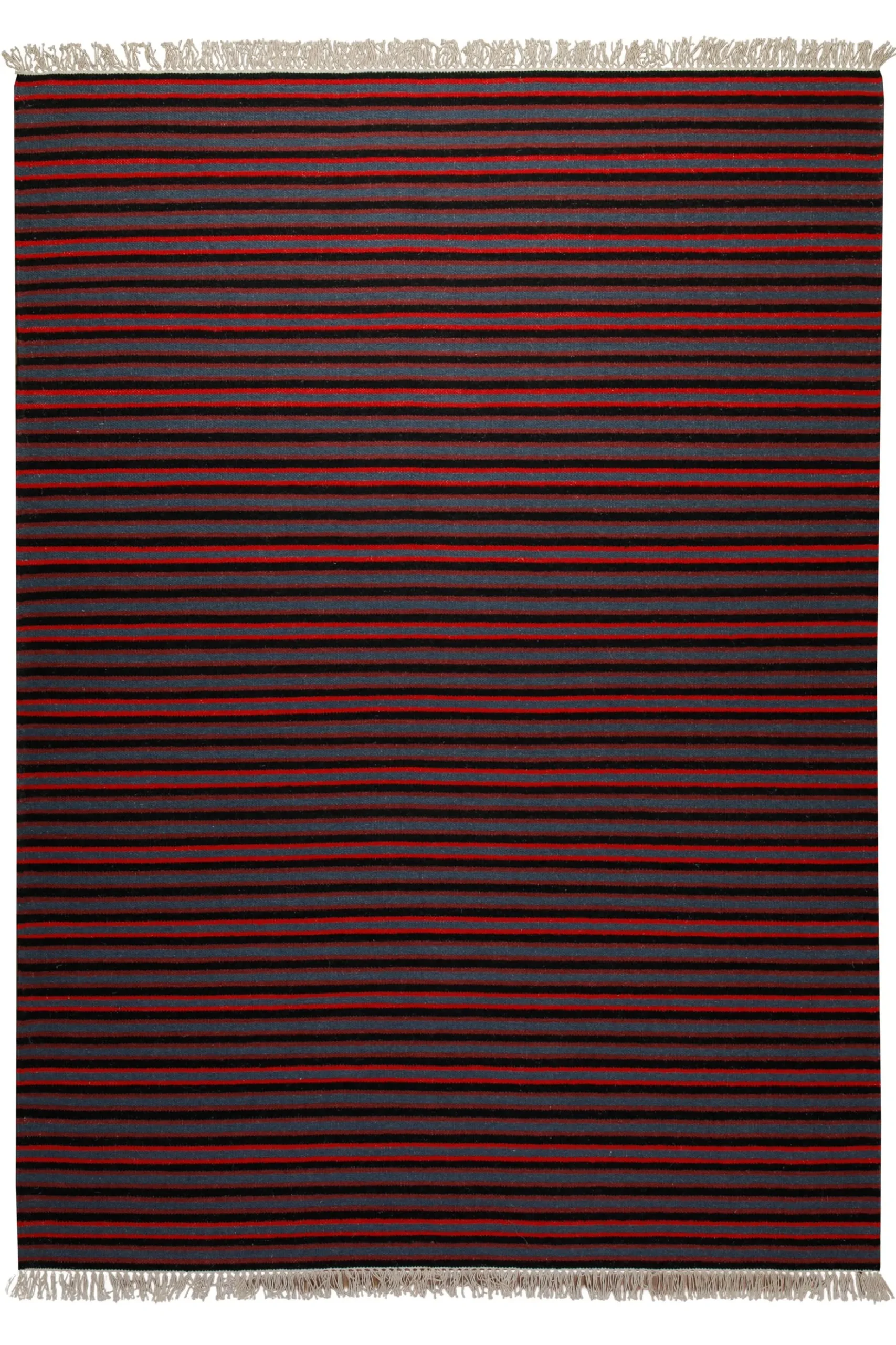 160x230 Teppich Wohnzimmer Marine Stripes – Klassischer Streifenteppich in Rot, Blau und Schwarz