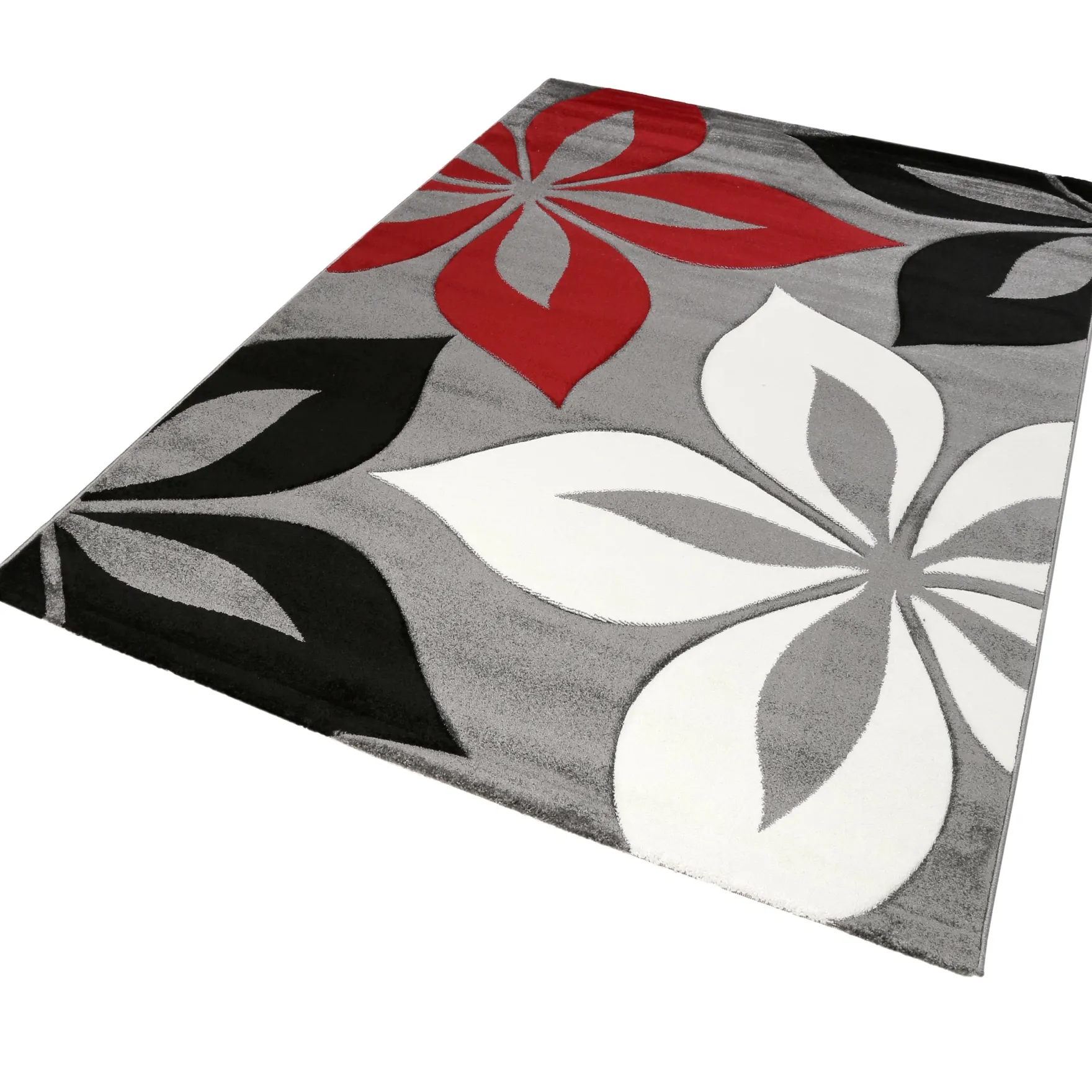 160x230 Teppich Wohnzimmer Modern Grau Blumen