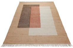 160x230 Teppich Wohnzimmer Naturjute mit Farbblock – Grafisches Statement in Erdtönen