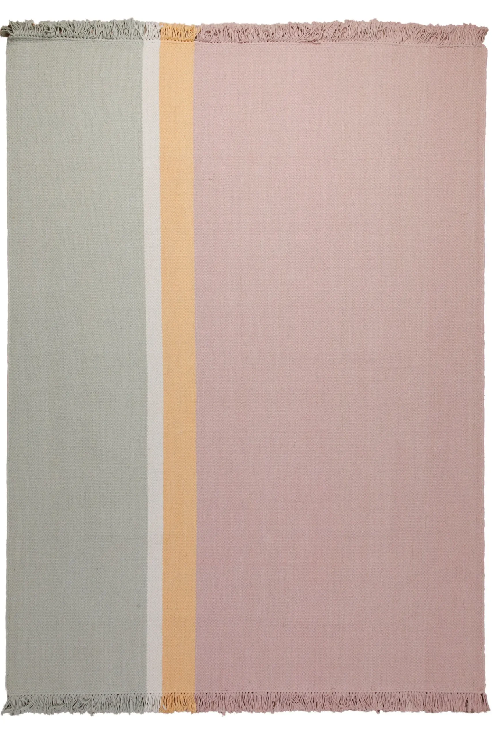 160x230 Teppich Wohnzimmer Salbei trifft Rosé – Pastell-Color-Block aus Wolle mit Fransen