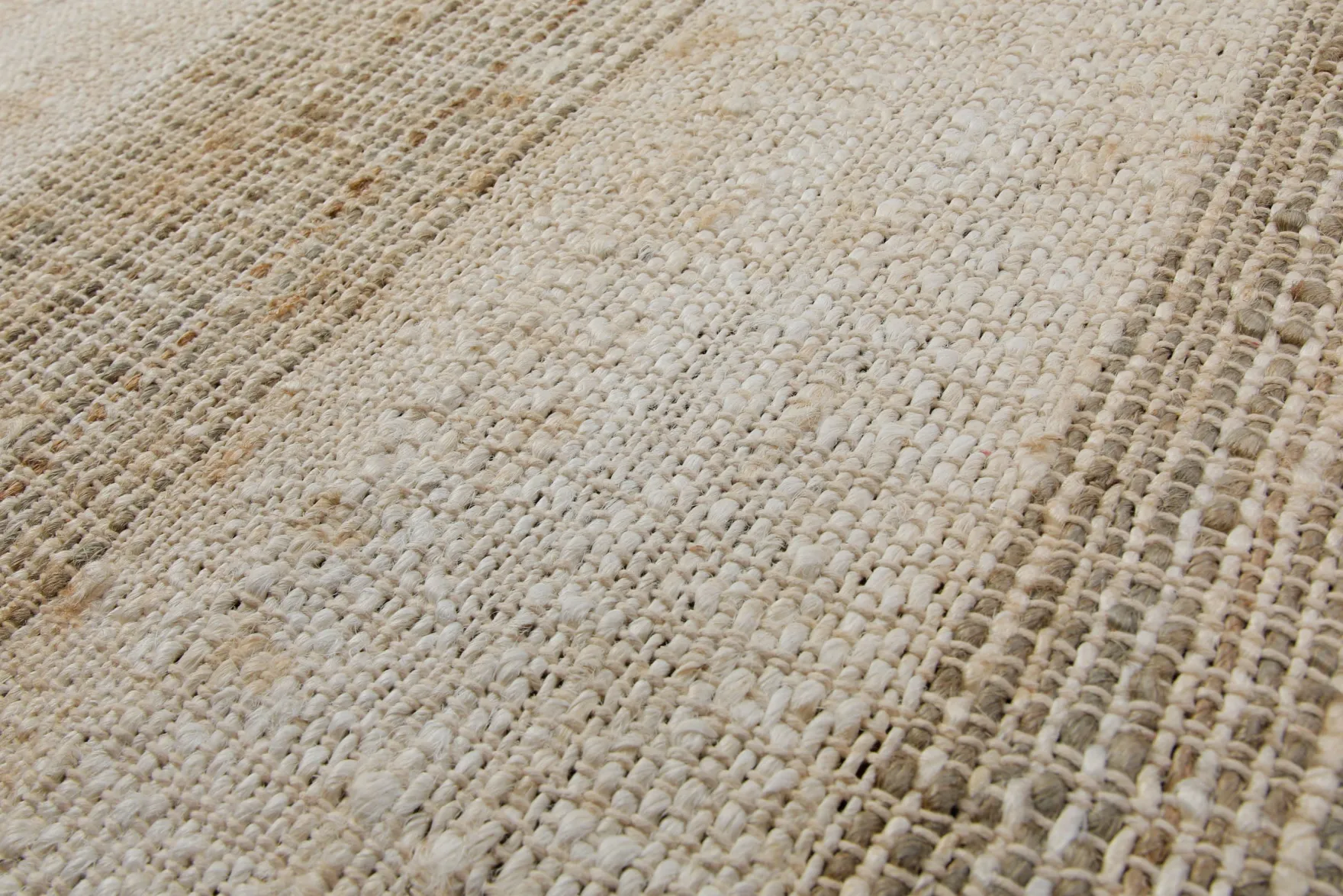 160x230 Teppich Wohnzimmer Sand und Creme – Streifenteppich aus Jute und Baumwolle