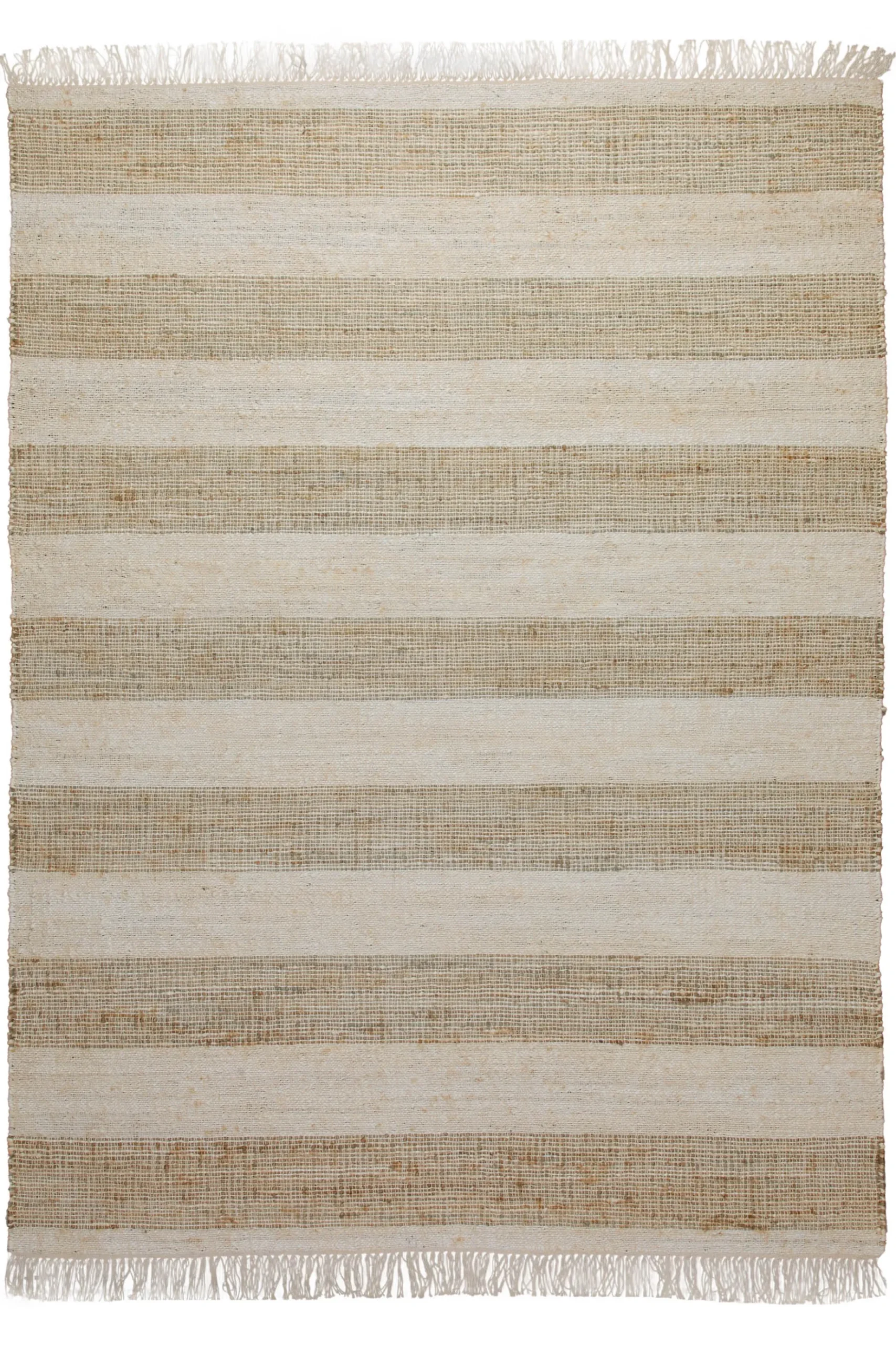 160x230 Teppich Wohnzimmer Sand und Creme – Streifenteppich aus Jute und Baumwolle
