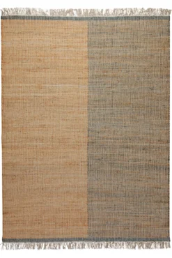 160x230 Teppich Wohnzimmer Sand und Stein – Zweigeteilter Naturteppich mit Akzentkante