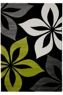 160x230 Teppich Wohnzimmer Schwarz Blumen