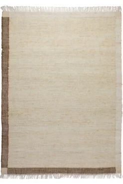 160x230 Teppich Wohnzimmer Stille Mitte mit Akzentkante – Naturteppich in Cremeweiß
