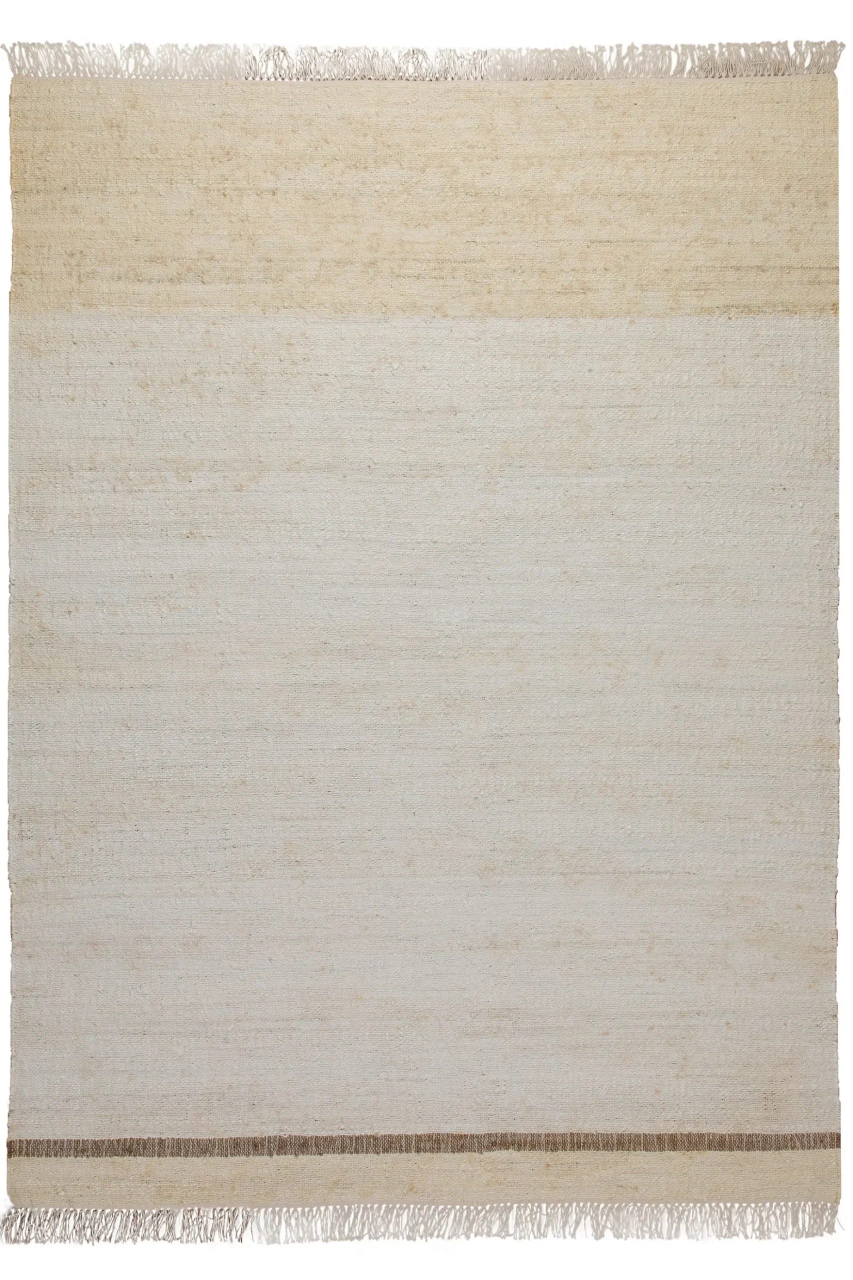 160x230 Teppich Wohnzimmer Stilles Naturweiß – Reduzierter Naturteppich mit Akzentlinie