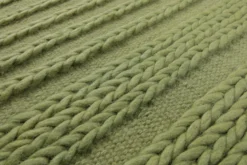 160x230 Teppich Wohnzimmer Strickoptik in Frischgrün – Handwebteppich mit Cosy-Faktor