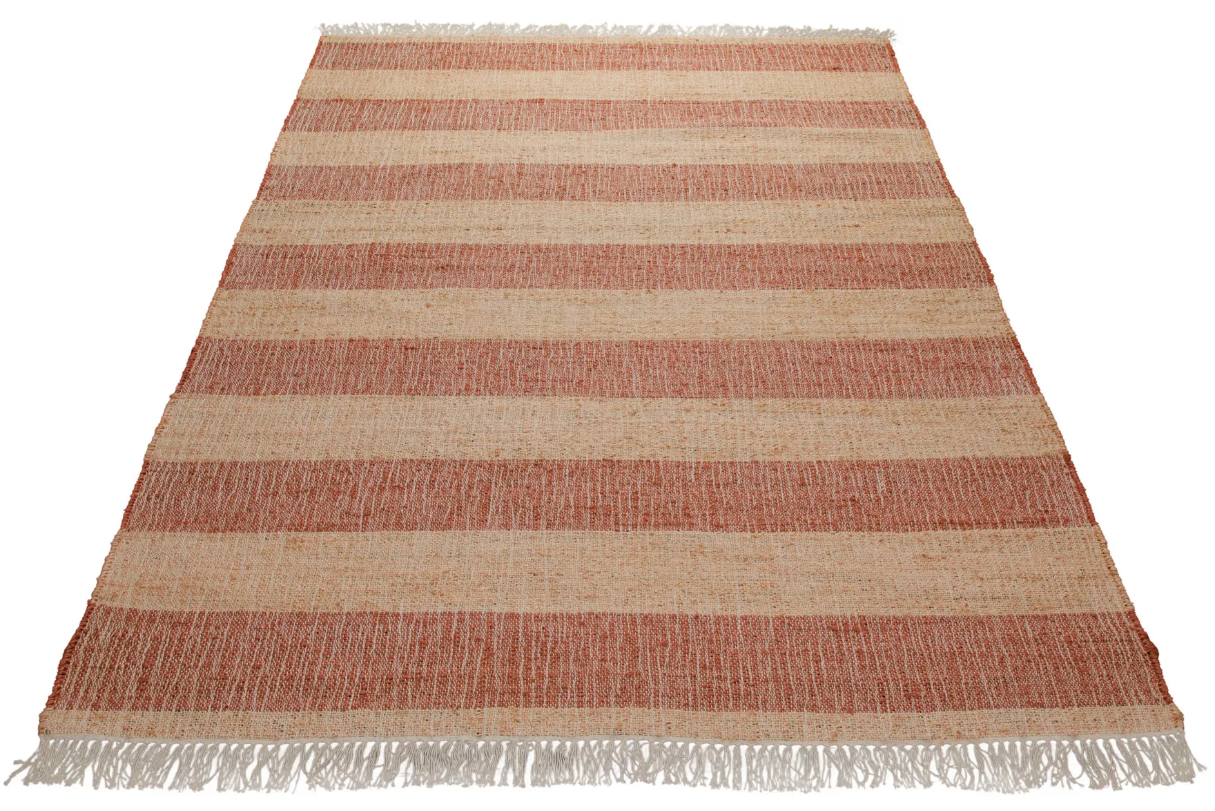 160x230 Teppich Wohnzimmer Terrakotta-Streifen – Sonnenwarmer Naturfaserteppich