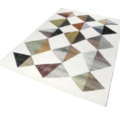 160x230 Teppich Wohnzimmer Weiß Bunte Dreiecke