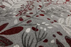 160x230 Teppich Wohnzimmer Zweige Grau Rot