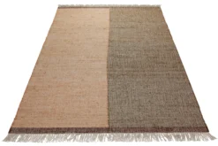 160x230 Teppich Wohnzimmer Zwei Welten, ein Teppich – Naturfaser-Diptychon in Apricot und Erde